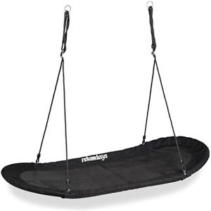Relaxdays Altalena Grande XXL, Amaca per Bambini & Adulti, 100 kg, Sedia Sospesa Ovale a Nido, 141,5 x 43,5 cm, Nero