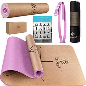 KESSER® Tappetino da Yoga in Sughero Include Borsa con Tracolla da Trasporto e Tappetino da Ginnastica Tappetino da Yoga Tappetino da Fitness in Gomma Naturale Antiscivolo TPE, 183 x 62