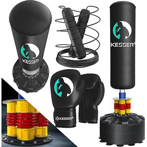 KESSER® Sacco da boxe in piedi per adulti con guantoni da boxe + corda per saltare, sacco da kickboxing, MMA Boxingk, Partner Boxing Trainer Fitness Punching Bag con base a ventosa