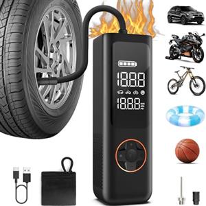 QiCYCLE P1 Ignifugo Compressore Aria Portatile Auto 150PSI, 7800mAh Mini Compressore Portatile Ricaricabile con LCD Digitale y Luce LED, Pompa Elettrica per Bicicletta,Auto,Moto,Pallone (5 Modalità)