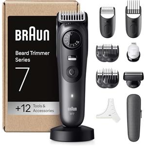 Braun Regolabarba Uomo Series 7, +12 Strumenti Da Barbiere, Lama ProBlade Affilata a Vita, Fino A 120 Minuti Di Autonomia, Selettore Di Precisione Con 40 Lughezze E Blocco, BT7545, Grigio