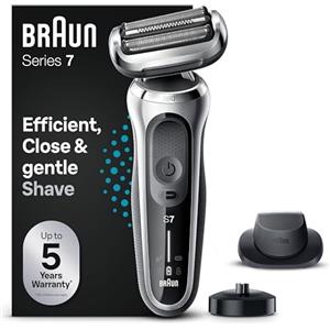 Braun Series 7, Regolabarba Uomo, Rasoio Elettrico Barba, Custodia da Viaggio, Accessori Inclusi, con Testa e Lame Flessibili, Base di Ricarica, Idea Regalo, 71-S4200cs Argento