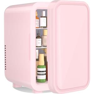 YASHE Mini frigorifero da 6 litri/8 lattine 220-240 V AC/DC, refrigeratore termoelettrico portatile, frigoriferi, camera da letto, cura della pelle, bevande, ufficio, dormitorio e auto, rosa