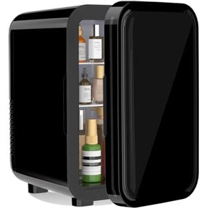 YASHE Mini frigo da 6 litri/8 lattine 220-240 V AC/DC, refrigeratore termoelettrico portatile, frigorifero per camera da letto, cura della pelle, bevande, ufficio, dormitorio e auto, nero