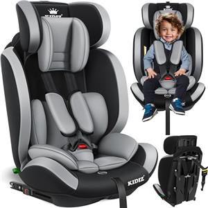 KIDIZ® Seggiolino auto per bambini con Isofix, gruppo 1 + 2 + 3, 9 - 36 kg, cintura di sicurezza a 5 punti, seggiolino auto, seggiolino auto, poggiatesta regolabile, rialzo per 1 - 12 anni, stabile e