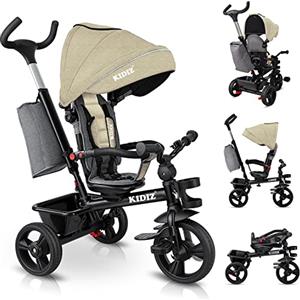 KIDIZ® Triciclo 5 in 1 triciclo per bambini con asta di spinta sistema di sterzo asta a partire da 1 anno jogger per andare avanti e indietro I beige