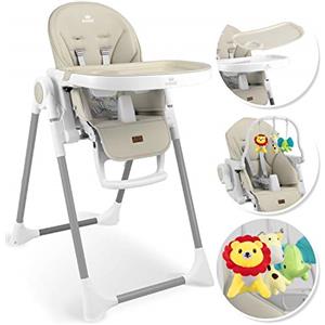 KIDIZ® 3 in 1 Seggiolone Seggiolone per bambini con barra dei giochi, Lettino per bambini, Seggiolone combinato Seggiolone per bambini, Schienale regolabile in 7 diverse altezze, Beige