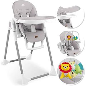 KIDIZ® 3 in 1 Seggiolone Seggiolone per bambini con barra dei giochi, Lettino per bambini, Seggiolone combinato Seggiolone per bambini, Schienale regolabile in 7 diverse altezze, grigio chiaro