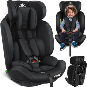 KIDIZ® Seggiolino auto per bambini, gruppo 1 + 2 + 3, 9 - 36 kg, cintura di sicurezza a 5 punti, seggiolino auto, poggiatesta regolabile, rialzo del sedile da 1 - 12 anni, stabile e sicuro