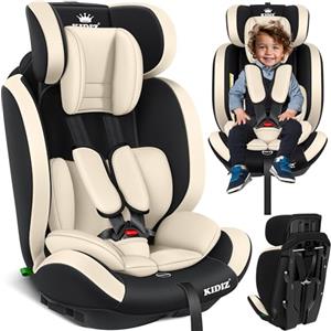 KIDIZ® Seggiolino auto per bambini, gruppo 1 + 2 + 3, 9 - 36 kg, cintura di sicurezza a 5 punti, seggiolino auto, poggiatesta regolabile, rialzo del sedile da 1 - 12 anni, stabile e sicuro