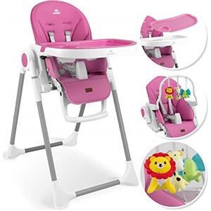 KIDIZ® 3 in 1 Seggiolone Seggiolone per bambini con barra dei giochi, Lettino per bambini, Seggiolone combinato Seggiolone per bambini, Schienale regolabile in 7 diverse altezze, Rosa