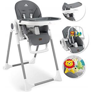 KIDIZ® 3 in 1 Seggiolone Seggiolone per bambini con barra dei giochi, Lettino per bambini, Seggiolone combinato Seggiolone per bambini, Schienale regolabile in 7 diverse altezze, grigio scuro