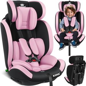 KIDIZ® Seggiolino auto per bambini, gruppo 1 + 2 + 3, 9 - 36 kg, cintura di sicurezza a 5 punti, seggiolino auto, poggiatesta regolabile, rialzo del sedile da 1 - 12 anni, stabile e sicuro