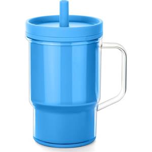 Vicloon Bicchiere Baby Training Cup in Silicone con Manici e Cannuccia, Silicone Bicchiere Neonato, Tazza per Neonati e Bambini, Antigoccia, Lavastoviglie, Senza BPA, 260ml, 6+ Mesi (Blu)