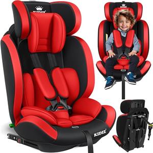 KIDIZ® Seggiolino auto per bambini con Isofix, gruppo 1 + 2 + 3, 9 - 36 kg, cintura di sicurezza a 5 punti, seggiolino auto, seggiolino auto, poggiatesta regolabile, rialzo per 1 - 12 anni, stabile e