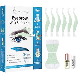 Beauty7 Strisce di Cera Depilatorie del Sopracciglio Uomini, Confezione da 24 Strisce di Cera con 2g Polvere di Perle 3ml di Olio Essenziale di Camomilla Beauty7