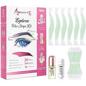 Beauty7 Strisce di Cera Depilatorie del Sopracciglio, Confezione da 24 Strisce di Cera con 2g Polvere di Perle 3ml di Olio Essenziale di Camomilla Beauty7(Sopracciglio(olio essenziale))