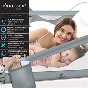 KESSER® Sponda da letto, Protezione per letto, Sponda da letto per bambini, Sponda da culla, Barriera letto per bambini, 150cm - Grigio Chiaro