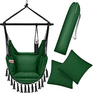 KESSER® Poltrona sospesa con 2 cuscini Portabevande e scomparto per libri - Sedia sospesa Safari XXL per adulti e bambini, Amaca con capacità di carico fino a 150 kg, interni ed esterni