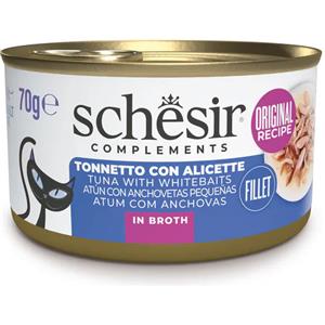 Schesir Tonnetto con Alicette in Brodo di Pesce - Alimento Umido per Gatti Adulti 70g