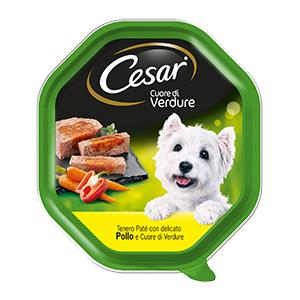 Cesar Selezioni dell'Orto Patè per Cani - Pollo con Cuore di Verdure - Vaschetta da 150 gr