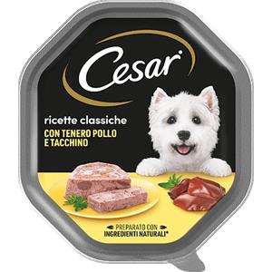 Cesar Cibo Umido per Cani con Pollo e Tacchino - Vaschetta da 150 gr, Ricetta Leggera e Completa