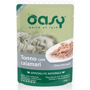 Oasy Cibo Umido Naturale per Gatti - Tonno con Calamari in Gelatina - 70GR