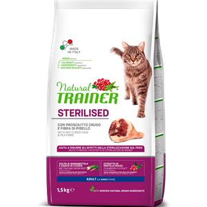 Natural Trainer Crocchette per Gatti Sterilizzati con Prosciutto Crudo - 1,5 kg