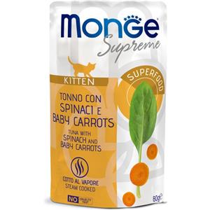 Monge Supreme Kitten - Alimento Umido per Gattini con Tonno, Spinaci e Baby Carrots - 80 g