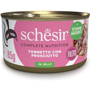 Schesir Cibo Umido per Gatti Adulto - Tonnetto con Prosciutto in Gelatina - 85 gr