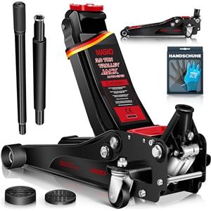 MASKO® Cric idraulico 3T altezza di sollevamento piatto 70-470 mm profondità doppio pistone + 2 cuscinetti in gomma + guanti auto cric idraulico a 360°