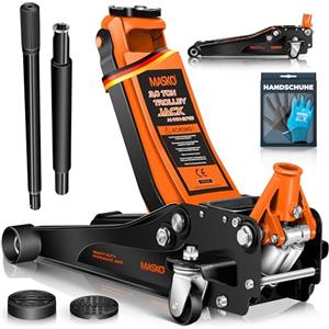 MASKO® Cric idraulico 3T altezza di sollevamento piatto 70-470 mm profondità doppio pistone + 2 cuscinetti in gomma + guanti auto cric idraulico a 360°