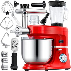 KESSER® Robot da cucina universale 3 in 1 K-KM 3000 con tritacarne Impastatrice multifunzionale Miscelatore da 5,5 l con 3 strumenti di miscelazione Strumenti per miscelare Spremiagrumi, rosso