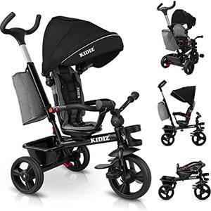 KIDIZ® Triciclo 5 in 1 triciclo per bambini con asta di spinta sistema di sterzo asta a partire da 1 anno jogger per andare avanti e indietro I nero