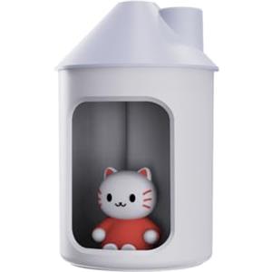 SHLWYG Umidificatore per gatti carino, umidificatore a doppio spruzzo con nebbia fredda, nuovo umidificatore (bianco), piccolo umidificatore con luce notturna, umidificatore silenzioso USB