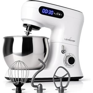 Lehmann Robot da cucina con display elettronico, multifunzione da cucina con ciotola in acciaio inox, 5 l, 2300 W, 6 livelli, con gancio per impastare e frusta
