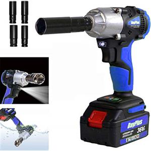 DayPlus Avvitatore a percussione a batteria 1/2 pollici con batteria 6,0 Ah 18 V, 2 marce, avvitatore a percussione in metallo per cambio pneumatici, coppia massima: 420 Nm, con LED leggero, 4 chiavi a