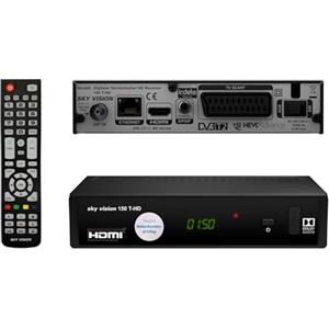 Sky vision 150 T-HD DVB-T2 Ricevitore, decoder digitale terrestre HD, Ricevente Antenna, TV HEVC H.265, HDMI, USB 2.0, LAN, SCART, DOLBY DIGITAL PLUS, RSS Feed via Ethernet, nero
