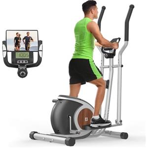 Xmifer Ellitticha Per La Casa, Macchina Ellittica Magnetica con 16 Livelli di Resistenza, Monitor LCD, Pedale Antiscivolo, Portabottiglie, Home Fitness Stepper (Nero)