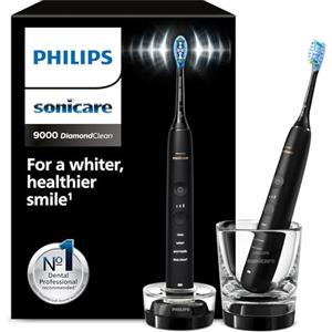 Philips Sonicare DiamondClean 9000 spazzolino elettrico sonico con app, sensore di pressione, 4 modalità di pulizia, bicchiere di ricarica, colore nero, confezione doppia, modello HX9914/54