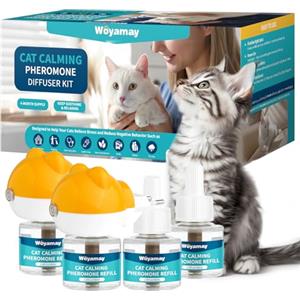 Woyamay Feromoni Per Gatti Calmante Per Gatti 6 in 1 - Kit Antistress Con 2 Diffusore E 4 Ricariche Da 48ml, Feromoni Gatto Per Ridurre Ansia E Stress, Efficace Fino A 120 Giorni, Set Diffusore Per Gatti