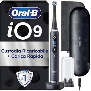 Oral-B iO 9 Spazzolino Elettrico Ricaricabile, con 1 Testina di Ricambio, Nero - 1 Testina di Ricambio per Spazzolino Elettrico, Custodia da Viaggio, Astuccio Magnetico, Pulizia Denti Efficace