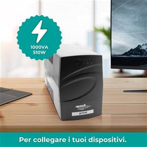 Mach Power Gruppo di Continuità UPS Line Interactive 1000VA/510W con Stabilizzatore AVR, 1 Batteria 12V/8Ah, 2 Uscite Schuko/Ita e Porta USB