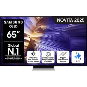 SAMSUNG QE65S90FATXZT, Smart TV OLED 65'', Vision AI, 4K, Processore NQ4 AI Gen3, 4K Upscaling Pro, Schermo antiriflesso, HDR, Dolby Atmos & OTS Lite, Laser Slim Design