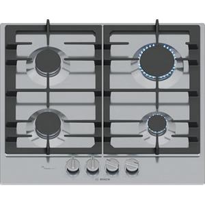 Bosch PCP6A5I90 Serie 6, Piano cottura a gas, FlameSelect, Manopole magnetiche removibili, griglie in ghisa, Acciaio, 60 cm