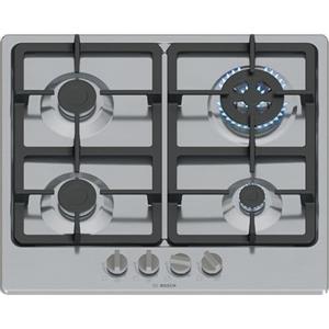 Bosch Elettrodomestici Bosch PGH6B5K90 Serie 4 Piano Cottura a Gas, Bruciatore Wok: Potenza Fino a 3.3 Kw, Griglie in Ghisa, Acciaio, 60 Cm, 3 zone + Wok