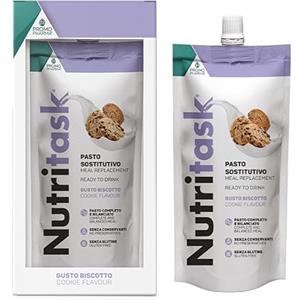 PromoPharma Nutritask - Pasto Sostitutivo Proteico Pronto da Bere - Gusto Biscotto - Completo, Bilanciato e Ipocalorico - con Vitamine e Sali Minerali - Pouch da 220 g