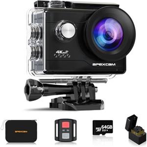 Apexcam 4K Action Cam 20MP Con Scheda di Memoria 64GB WiFi Sports Camera Ultra HD Telecamera subacquea 40M 170 ° Wide Angle 2.4G Telecomando Time Lapse 2x1050mAh Batterie