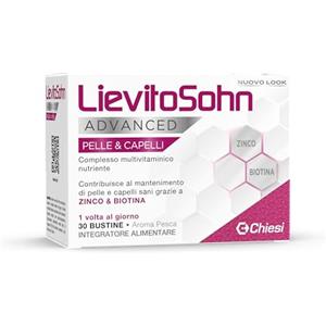 Chiesi Farmaceutici Chiesi, LievitoSohn Advanced Pelle e Capelli - Integratore Alimentare per il Benessere di Pelle e Capelli a base di Zinco e Biotina, Senza Glutine, Aroma Pesca - Confezione da 30 bustine