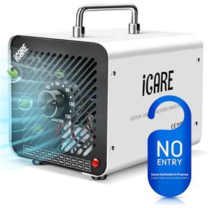 ICARE Generatore di Ozono Professionale 30000mg/h, Purificatore d'Aria Deodorante per 300㎡, Macchina Ozono Alta Capacità O3 con Timer 120 Min, Ozonizzatore per Casa Ambienti, Auto, Uffici, Hotel Bianco